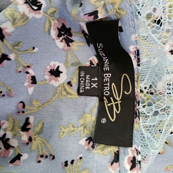 Suzanne Betro floral peplum blouse raw lace trim - Picture 4 of 7